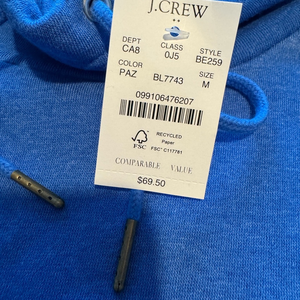 NWT J Crew Cozy Blue Hoodie - Picture 3 of 9